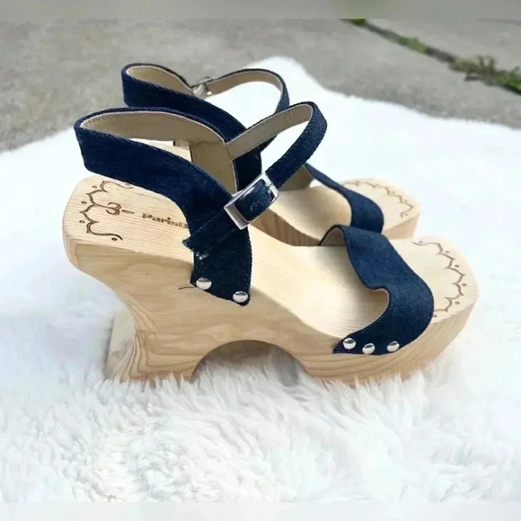 90s Y2K Paris Blue Denim Chunky Clogs DEADSTOCK New With Tag SUPER RARE - Picture 5 of 5